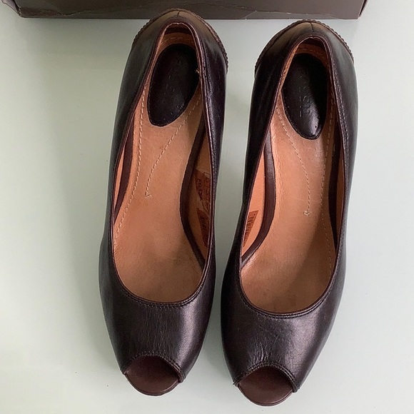 Fossil Allison Leather Peep toe wood heels platform size 8 EUC - Picture 12 of 16